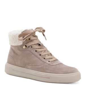 ARA Made in Portugal Women's Taupe High-Top Suede Comfort Sneakers